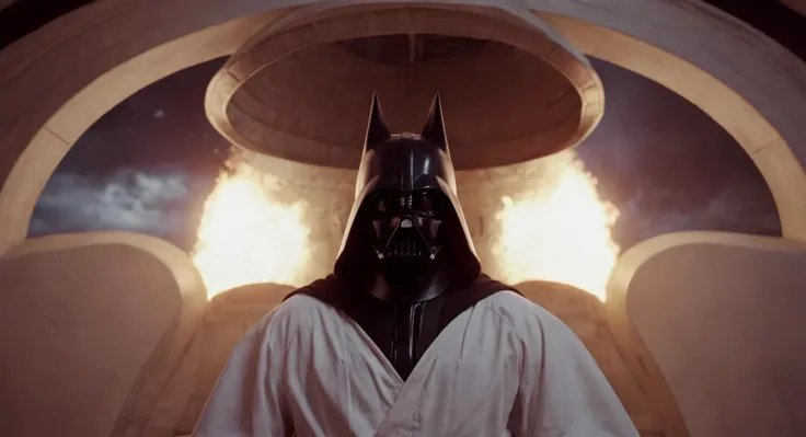 cinematic still of darth vader as a furry in a space hangar, spacecraft in background, realistic, masterpiece, cinematic scene, cinematic lighting