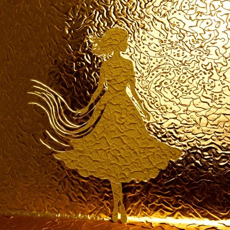 abstract, vibrant, painted, textured, paint texture, cartoon, silhouette, gold foil, woman, luminosity, cutout