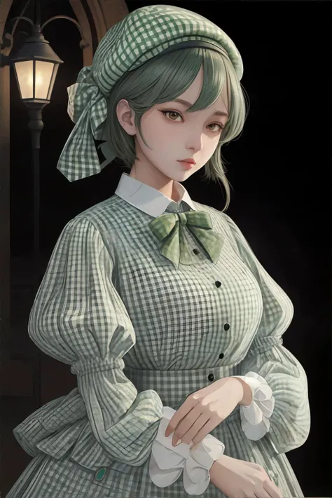 <lora:mxpastelstyle:0.8>, flat color illustration, portrait of a woman wearing chartreuse gingham lantern sleeve shirt, beret || <lora:mxpastelstyle:0.2>, flat color illustration, masterpiece, 8k, high resolution, shallow depth of field, sharp focus