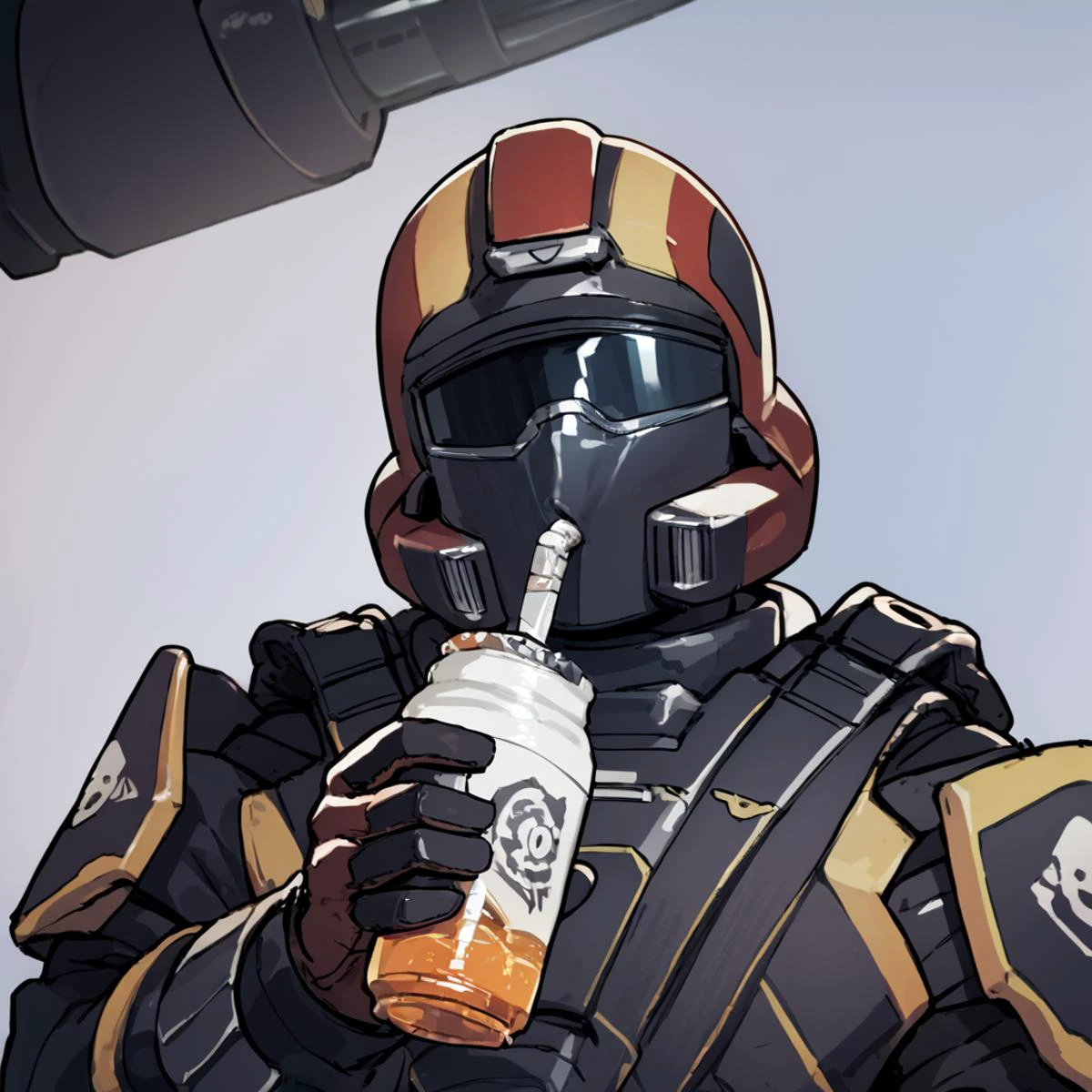 score_9, score_8_up, score_7_up, score_6_up, score_5_up, score_4_up, helldiver, 1boy, armor, (helmet:1.2), source_anime, <lora:Citron-Pony-Styles-Anime-Toon:1.0>, <lora:HelldiversXL:1> <lora:xl_katyusha_chug(kohaku_delta):1> drinking,solo,bottle,