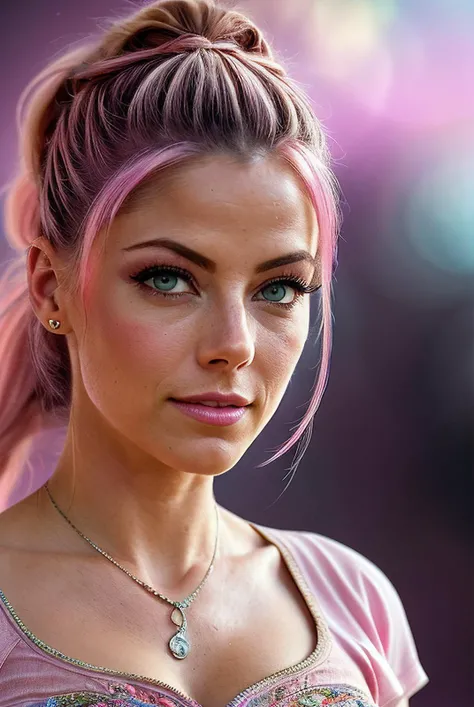 beautiful woman (EP4l3x4Bl1ss :.99), ((pink highlights)), jewellery, ((portrait)), (closeup:1.2), ((from the waist up)), ((( colorful, abstract background :1.2 ))), natural skin texture, (( Shirtdress :1.2)), 24mm, 4k textures, soft cinematic light, adobe lightroom, photolab, hdr, intricate, elegant, highly detailed, sharp focus, ((((cinematic look)))), soothing tones, insane details, intricate details, hyperdetailed, low contrast, soft cinematic light, exposure blend, hdr, faded, now, ("I've got a bad feeling about this.":1.1)