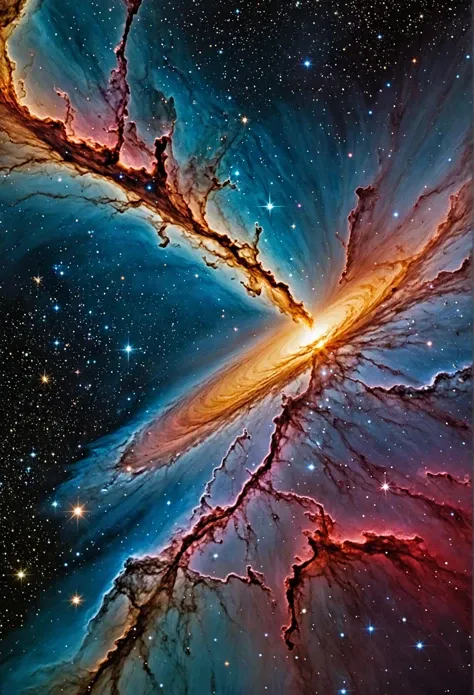 Astronomic megadetail photography, ethereal celestial scene, ((a vast shimmering galaxy)), cosmic dust particles, interstellar medium, nebulae, supernovae, stunning deep space imagery, high depth of field, breathtaking color palette, unbelievable detailing, art by Michael Benson, masterpiece