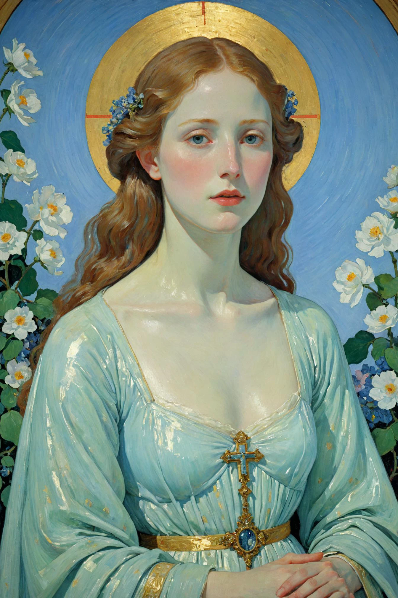 (visionary stroke of genius by Cuno Amiet and Master of the Schotten Altarpiece:1.2), (romanticist oil painting:0.1),
low key with shimmering light, spiritual andsin and dramatic atmosphere,
(opalescent phthalo blue and lavendergray color blindness:0.1),
delicate details, crisp details, soft focus,
<lora:xl_more_art-full_v1:0.5> <lora:add-detail-xl:1.0>