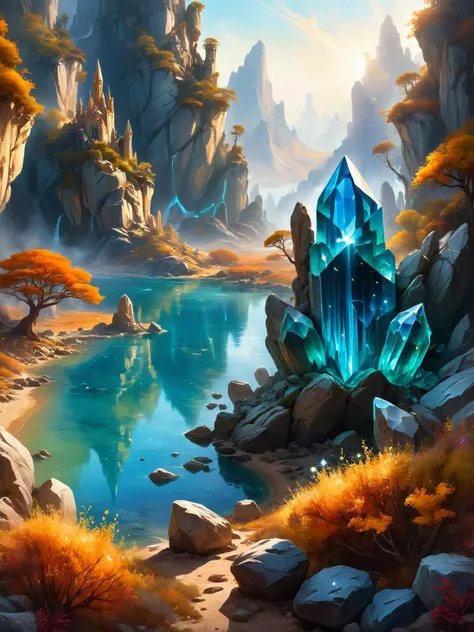 land art style hyperrealistic watercolor painting concept art (A crystalline landscape with giant prismatic formations and crystal spires. The color palette showcases brilliant shades of gem-like colors, reflecting light and beauty, instilling a sense of wonder and awe), <lora:SDXLFaeTastic2400:0.8> , <lora:RMSDXL_Creative:0.8> . digital artwork, illustrative, painterly, matte painting, highly detailed . vibrant, beautiful, painterly, detailed, textural, artistic . photorealistic, extreme detail, lifelike, crisp, precise,blurry . natural materials, outdoor, environmental, detailed