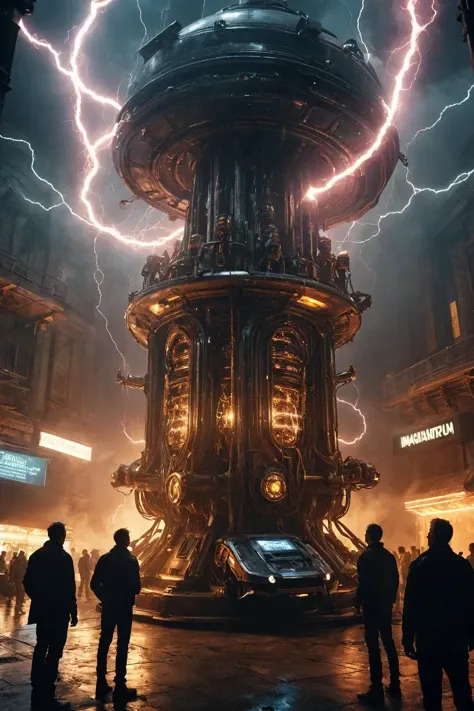 imaginarium turbo is great and gives fantastical outputs. it is good at both ultra realistic and artistic illustrations. for example here is a huge timemachine covered with plasma energy and lightning strikes in a dark sci-fi cinematic environment and people waiting around