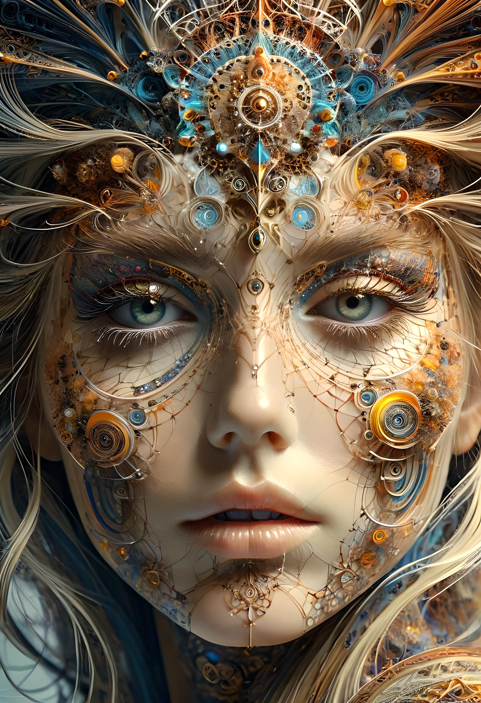 A close up of a woman with a headdress and feathers on her head - SeaArt AI