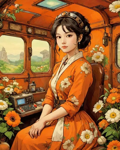 Studio Ghibli, Mythical, Steampunk Art, Low Contrast, soft light, Ambulance, Tedious, orange and Cream hue, Floral motives, [Envy:Embellishment:17], Insanity, Phase One XF IQ4 150MP, <lora:EldritchArt1.0:0.8>