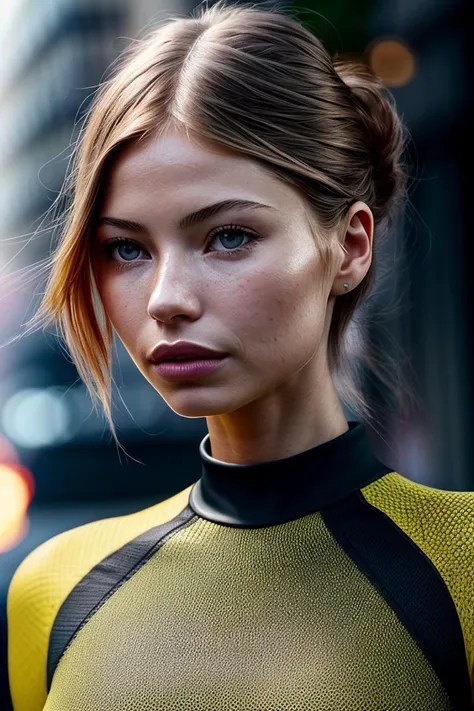 photo of beautiful (k4tel1-135:0.99), a woman  (on a paris street:1.1), perfect hair, hair upsweep updo, wearing sexy Dark Yellow (compression shirt), (paparazzi in background:1.1), (face focus), modelshoot style, (extremely detailed CG unity 8k wallpaper), professional majestic (photography by ansel adams:1.1), 24mm, exposure blend, hdr, extremely intricate, High (Detail:1.1), dramatic, soft cinematic light, (looking at viewer), (detailed pupils), 4k textures, soft cinematic light, elegant, ((((cinematic look)))), soothing tones, insane details, hyperdetailed