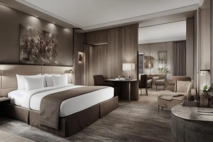 a highly detailed modern hotel room, elegant atmosphere, rtx lighting, global illuminations, a sense of understated sophistication, hotel design, 8k resolution, high quality, photorealistic, highly detailed, <lora:lijing-000010:0.7>
