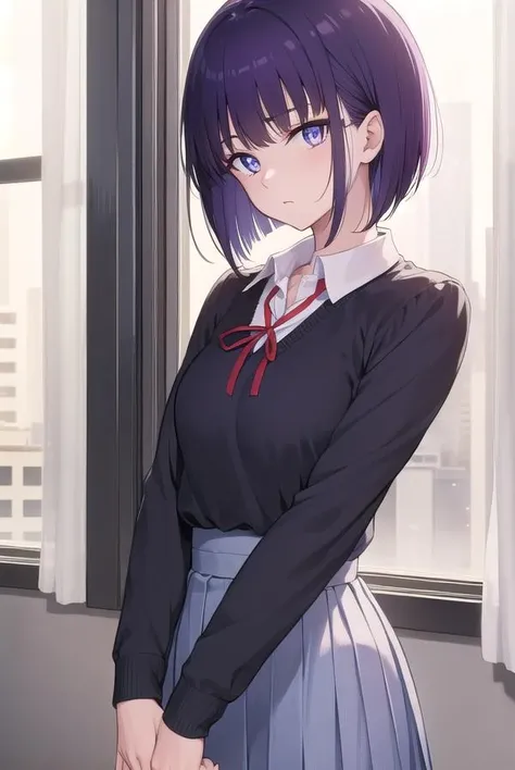 miyabisenpai, <lora:miyabisenpai-lora-nochekaiser:1>,
miyabi senpai, short hair, bangs, purple hair, (purple eyes:1.1),
BREAK skirt, shirt, long sleeves, ribbon, school uniform, pleated skirt, choker, collared shirt, neck ribbon, black choker,
BREAK indoors, classroom,
BREAK looking at viewer, (cowboy shot:1.5),
BREAK <lyco:GoodHands-beta2:1>, (masterpiece:1.2), best quality, high resolution, unity 8k wallpaper, (illustration:0.8), (beautiful detailed eyes:1.6), extremely detailed face, perfect lighting, extremely detailed CG, (perfect hands, perfect anatomy),