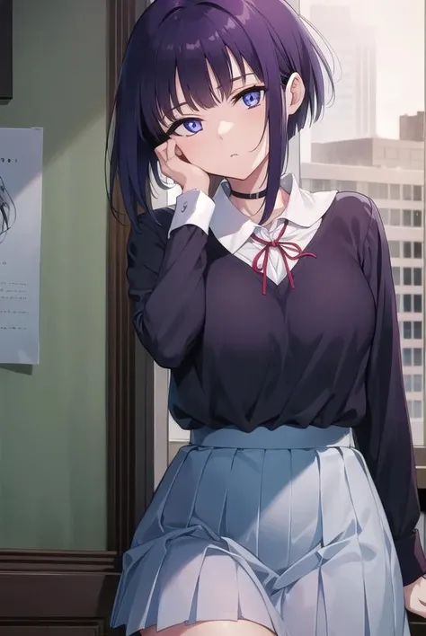 Female student,18-year-old,Short black hair,ターコイズブルーのeye,JK ,White clothes,Blue ailor suit,Are standing,detailedな指,White wall,expensive_solve, clear_image, expensive_Contrast, 8k, Sparkling, beautiful_detailed_face_and_eye, (Brown Hair:1.25), 白 eye,Black background