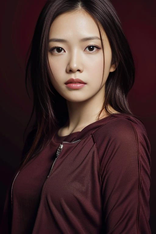 (best quality,masterpiece:1.2),8k,ultra high res,ultra detailed,best quality,looking at viewer,perfect lighting,flat light,ultra high quality,ultra high res,masterpiece,photorealistic,detailed face,(simple background),(maroon background), <lora:Y0shiYuiv1:1>