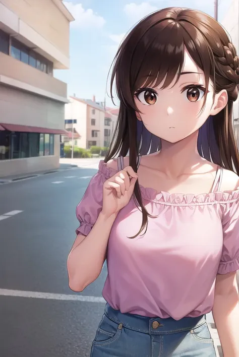 mizuharachizuru, <lyco:mizuharachizuru-lyco-nochekaiser:1>, 
mizuhara chizuru, long hair, brown hair, (brown eyes:1.7), (one side up:1.5), bangs, braid, hair braid,
BREAK bare shoulders, collarbone, pink shirt, puffy short sleeves, puffy sleeves, red bow, shirt, short sleeves, skirt, white skirt,
BREAK outdoors, city,
BREAK looking at viewer, (cowboy shot:1.5),
BREAK <lyco:GoodHands-beta2:1>, (masterpiece:1.2), best quality, high resolution, unity 8k wallpaper, (illustration:0.8), (beautiful detailed eyes:1.6), extremely detailed face, perfect lighting, extremely detailed CG, (perfect hands, perfect anatomy),