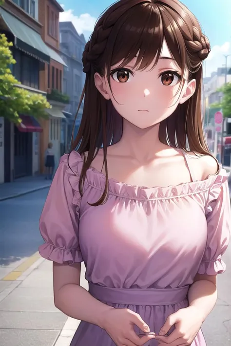 mizuharachizuru, <lyco:mizuharachizuru-lyco-nochekaiser:1>, 
mizuhara chizuru, long hair, brown hair, (brown eyes:1.7), (one side up:1.5), bangs, braid, hair braid,
BREAK bare shoulders, collarbone, pink shirt, puffy short sleeves, puffy sleeves, red bow, shirt, short sleeves, skirt, white skirt,
BREAK outdoors, city,
BREAK looking at viewer, (cowboy shot:1.5),
BREAK <lyco:GoodHands-beta2:1>, (masterpiece:1.2), best quality, high resolution, unity 8k wallpaper, (illustration:0.8), (beautiful detailed eyes:1.6), extremely detailed face, perfect lighting, extremely detailed CG, (perfect hands, perfect anatomy),