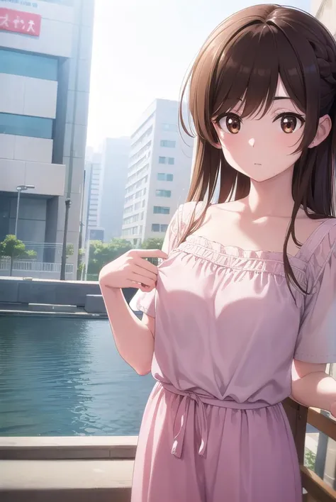 mizuharachizuru, <lyco:mizuharachizuru-lyco-nochekaiser:1>, 
mizuhara chizuru, long hair, brown hair, (brown eyes:1.7), (one side up:1.5), bangs, braid, hair braid,
BREAK bare shoulders, collarbone, pink shirt, puffy short sleeves, puffy sleeves, red bow, shirt, short sleeves, skirt, white skirt,
BREAK outdoors, city,
BREAK looking at viewer, (cowboy shot:1.5),
BREAK <lyco:GoodHands-beta2:1>, (masterpiece:1.2), best quality, high resolution, unity 8k wallpaper, (illustration:0.8), (beautiful detailed eyes:1.6), extremely detailed face, perfect lighting, extremely detailed CG, (perfect hands, perfect anatomy),