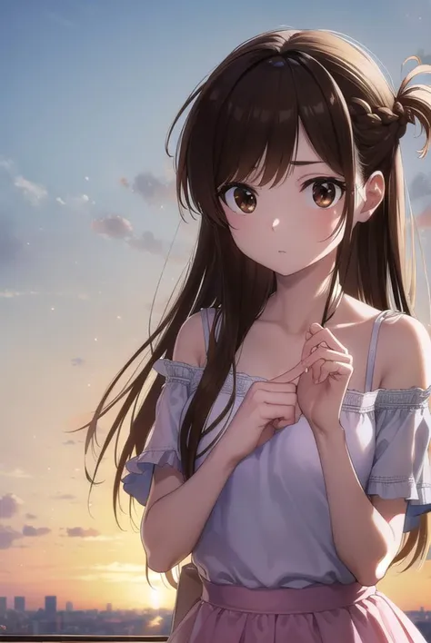 mizuharachizuru, <lyco:mizuharachizuru-lyco-nochekaiser:1>, 
mizuhara chizuru, long hair, brown hair, (brown eyes:1.7), (one side up:1.5), bangs, braid, hair braid,
BREAK bare shoulders, collarbone, pink shirt, puffy short sleeves, puffy sleeves, red bow, shirt, short sleeves, skirt, white skirt,
BREAK outdoors, city,
BREAK looking at viewer, (cowboy shot:1.5),
BREAK <lyco:GoodHands-beta2:1>, (masterpiece:1.2), best quality, high resolution, unity 8k wallpaper, (illustration:0.8), (beautiful detailed eyes:1.6), extremely detailed face, perfect lighting, extremely detailed CG, (perfect hands, perfect anatomy),