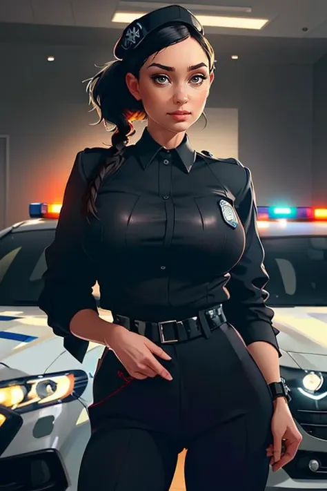 DEN_chloerydr_OF,
(posing by a (police car:1.2) (dressed:1.1) in a (police uniform:1.2), (police officer:1.3), police uniform, (police car:1.1), cuffs, (police:1.2), (uniform:1.3), police hat, hair tied back, tied back hair, trousers, top, jacket:1.2),
bokeh, f1.4, 40mm, photorealistic, raw, 8k, textured skin, skin pores, intricate details  <lora:epi_noiseoffset2:1>, epiCRealism