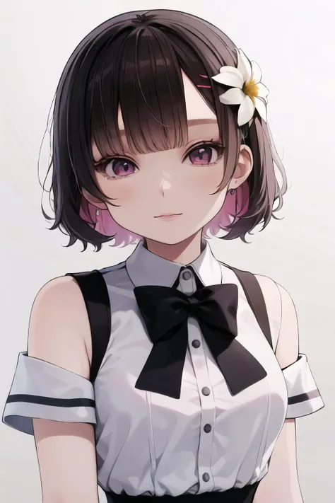 (high quality, high resolution:1.3), 4k, masterpiece,
BREAK
<lora:Hamunezuko_Style-10:1>, 1girl, upper body, medium hair, bare shoulders, school uniform, white shirt, skirt, hair flower, flower, white flower, red eyes, black hair, detailed face, breasts, small breasts, eyelashes, mole under eye, multicolored hair, purple hair,<lora:NoiseOffset_v2:1.0><lora:NoiseOffset_v2:1.0>