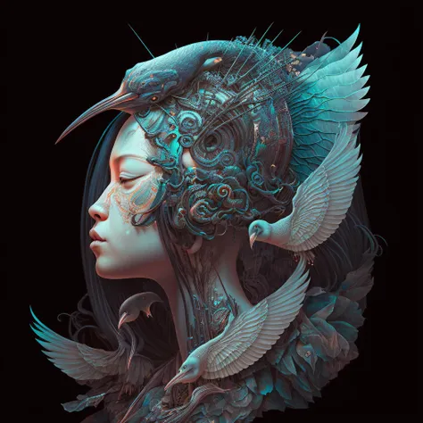 MIDJOURNEY     

 3 d goddess close - up profile portrait with ram skull. beautiful intricately detailed japanese crow kitsune mask and clasical japanese kimono. betta fish, jellyfish phoenix, bio luminescent, plasma, ice, water, wind, creature, artwork by tooth wu and wlop and beeple and greg rutkowski , 