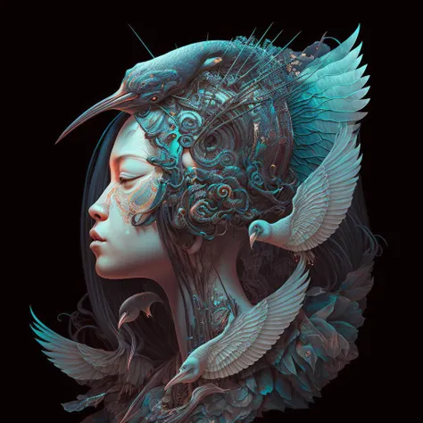 MIDJOURNEY     

 3 d goddess close - up profile portrait with ram skull. beautiful intricately detailed japanese crow kitsune mask and clasical japanese kimono. betta fish, jellyfish phoenix, bio luminescent, plasma, ice, water, wind, creature, artwork by tooth wu and wlop and beeple and greg rutkowski , 