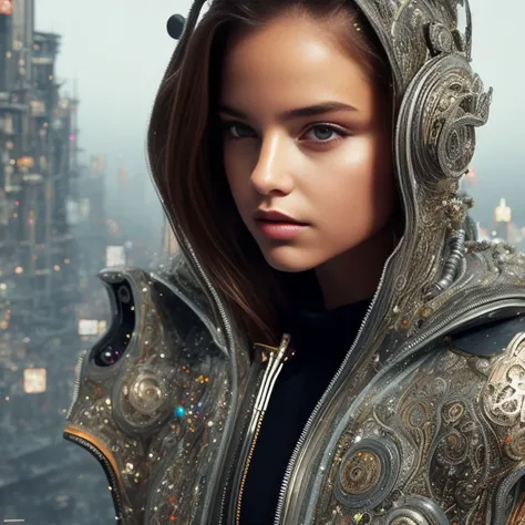 [[Barbara Palvin]], Alicia Vikander, Cyberpunk-rock, Flight Jacket, skimpy outfit, cool colorful dieselpunk, flower punk, atompunk, Ink Dropped in water, splatter drippings, frosted tips hair, lots of chains, spikes on a jacket, pulp Manga, cinematic lighting, in the style of Gediminas Pranckevicius, Moebius, (((PERFECT FACE))), ((PERFECT big BREAST)), (thick ass), highly detailed, (INTRICATE), (((detailed face))), ((detailed breast)), (detailed nipple), mdjrny-v4 style