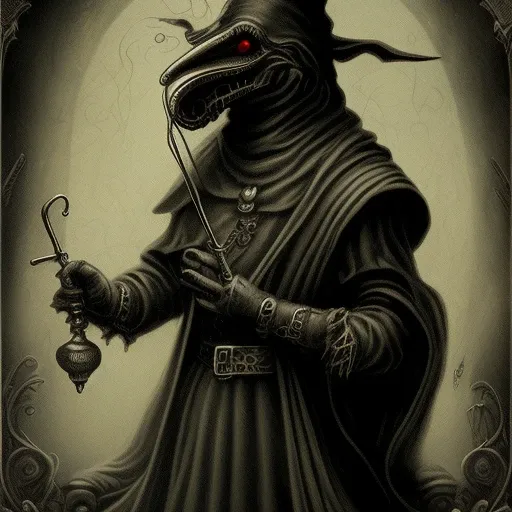 mdjrny-v4 style Plague Doctor Antique Old Vintage Gothic Morbid Black Death Halloween Memento Mori Illustration Fine Art