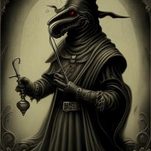 mdjrny-v4 style Plague Doctor Antique Old Vintage Gothic Morbid Black Death Halloween Memento Mori Illustration Fine Art
