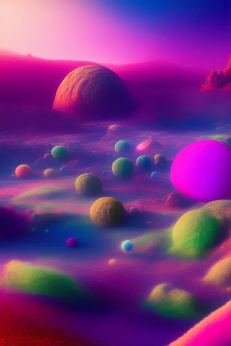 landscape photograph of a unique subatomic world, vibrant colors, octane render, volumetric light, Sony 500A, magical or imaginary world, with microbial life forms