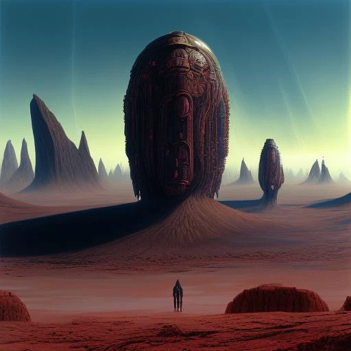 (Drawing:1.3) of,(Lonely:1) human astronauts discover an alien architecture on mars, sun glare,(by Artist Zdzislaw Beksinski:1),(Vaporwave Art:1)