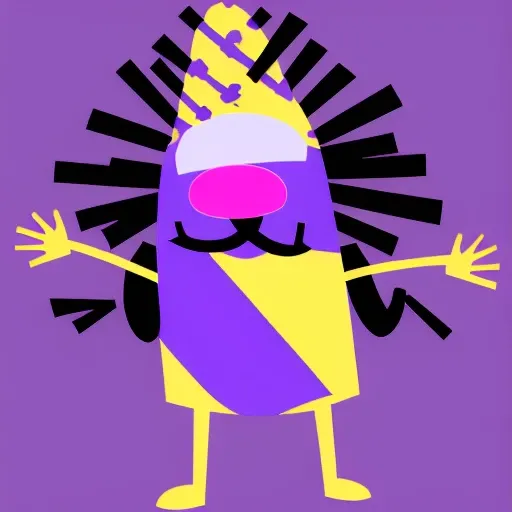 <lora:ttsicon:1> A microphone with a pink nose, black beard, yellow head, purple body, and hands on hips