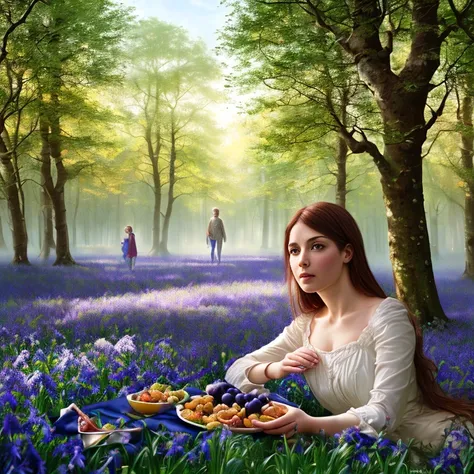 ,award-winning  realistic digital painting,

(outdoors, family picnic in springtime woodlands, bluebells, :1.3), (by Alphonse Mucha:1.2, midjourney style, (by Greg Rutkowski:1.1), highest quality, (detailed face and eyes:1.2), natural light,