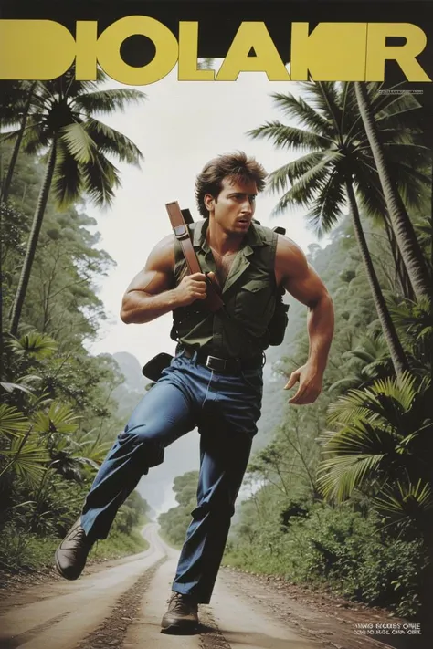 80s movie poster <lora:80s Movie Poster Style:1>, explorer NCCG running in jungle,movie title,adventure, <lora:NCCG3_3045:1>