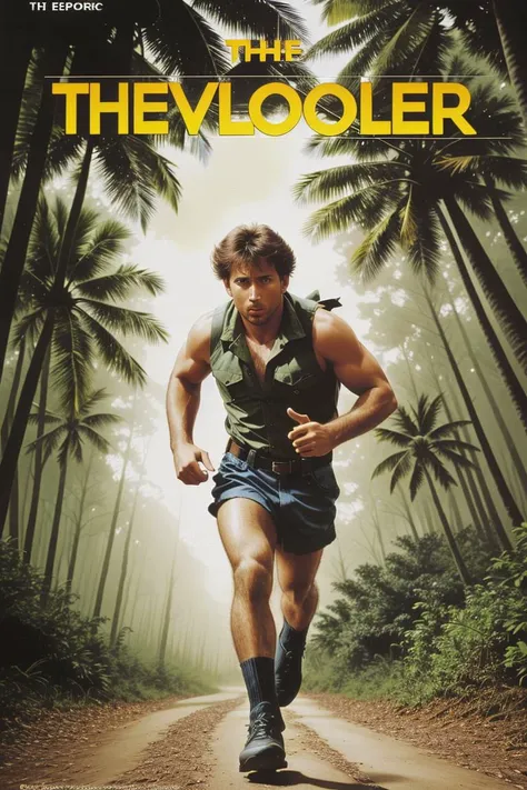 80s movie poster <lora:80s Movie Poster Style:1>, explorer NCCG running in jungle,movie title,adventure, <lora:NCCG3_3045:1>