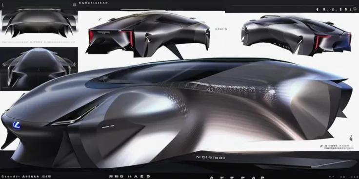 ((photo-realistic blender render style)), dark environment, (Lexus hammer concept), future city car, muscular volume, masterpiece, best quality, car, science fiction, reflection paint, no road, no humans, ground vehicle, vehicle focus, dark ambient background, reflective ground, cardesignworld, car design trend 2023, dark metallic paint color, low camera angle, rear perspective view, <lora:glassball:0.7>, <lora:J_v1:0.7>, <lora:Speedform_v1:1.3>