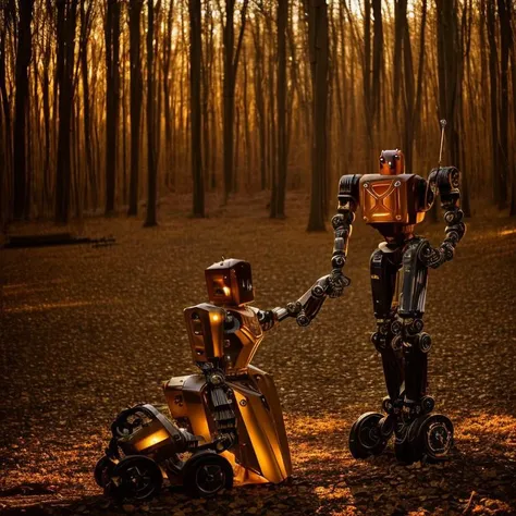 Gothic style  ( robotic:1.5) Golden Hour Romance Create a romantic scene with the robotic beauty golden hour. Use soft, warm lighting, golden reflections, and a low camera angle to highlight the enchanting features. . Dark, mysterious, haunting, dramatic, ornate, detailed