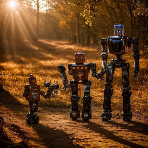 Gothic style ( robotic:1.5) Golden Hour Romance Create a romantic scene with the robotic beauty golden hour. Use soft, warm lighting, golden reflections, and a low camera angle to highlight the enchanting features. . Dark, mysterious, haunting, dramatic, ornate, detailed
