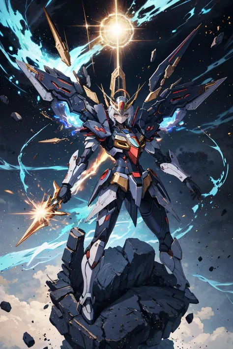 realistic and detailed energy spell in the hand of god,fighting a demon,realistic style,infinite ultra high definition image quality and rendering,infinite image detail,infinite realistic render,infinite realistic lightning,Gundam