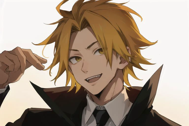 1boy, male focus, boys, yaoi, solo, looking at the view, portrait, kaminari_denki, blonde hair, multicolored hair, simple background, best aesthetics, absurdres, year 2024