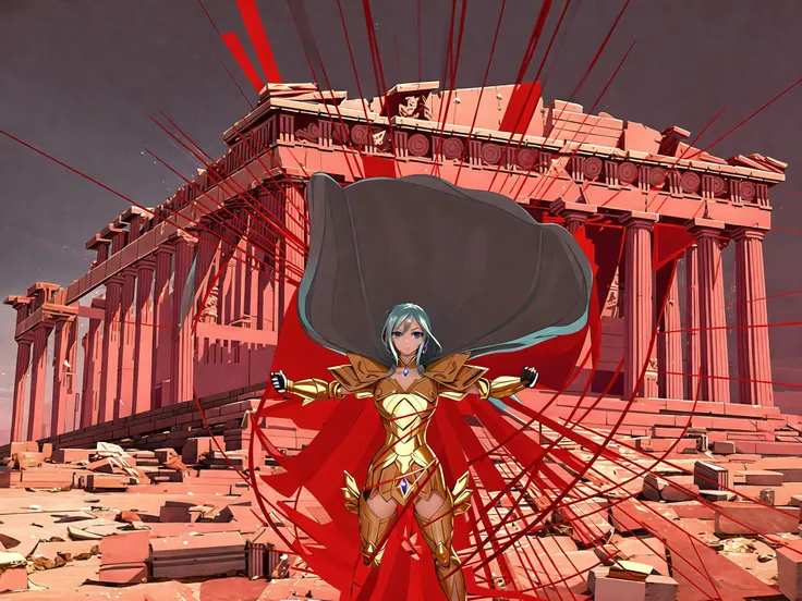 masterpiece, best quality, masterpiece, detailed face, detailed eyes, full body, <lora:PiscesArmor:0.7>, 1girl, female armor, aquamarine gems, greek temple, (anime)