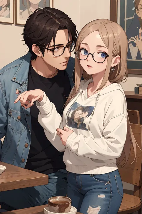 cool wealthy guy whisper his love to rustic poor glasses college girl,
she falls in love,
she is wearing a sweatshirt and jeans,
in stylish cafe,
masterpiece, best quality, extremely detailed,
(josei, :1.3), impact effects,
detailed body, detailed face, detailed eyes, detailed hair,
highly detailed background,