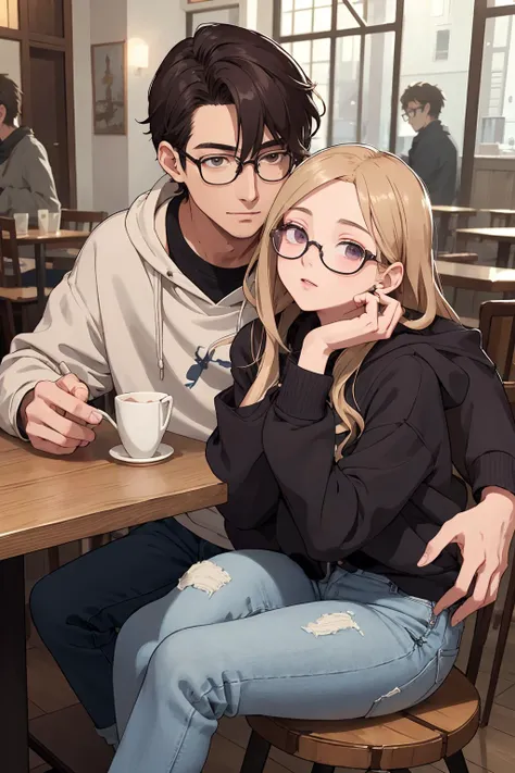 cool wealthy guy whisper his love to rustic poor glasses college girl,
she falls in love,
she is wearing a sweatshirt and jeans,
in stylish cafe,
masterpiece, best quality, extremely detailed,
(josei, :1.3), impact effects,
detailed body, detailed face, detailed eyes, detailed hair,
highly detailed background,