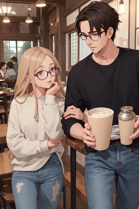 cool wealthy guy whisper his love to rustic poor glasses college girl,
she falls in love,
she is wearing a sweatshirt and jeans,
in stylish cafe,
masterpiece, best quality, extremely detailed,
(josei:1.3), impact effects,
detailed body, detailed face, detailed eyes, detailed hair,
highly detailed background,