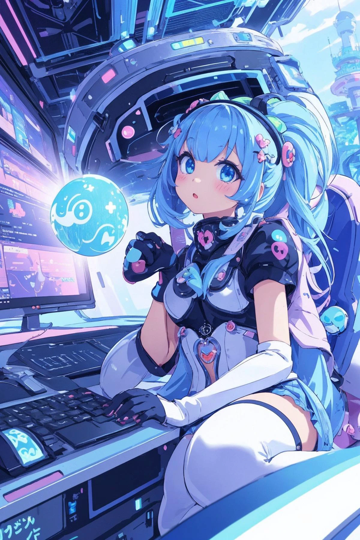 (kawaii character:1.4),
cyber princess,
she is diving her mind into the cyber network,
(special effects),
masterpiece, best quality,
crisp image, sharp image, clear image, unreal image,
extremely detailed background,