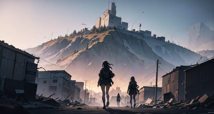 girl walking utopia, in apocalypse,
hi-res, super absurdity world