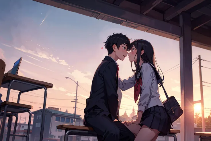 love confession from boy to girl, classmate,
after school, at dusk,
emotional background,