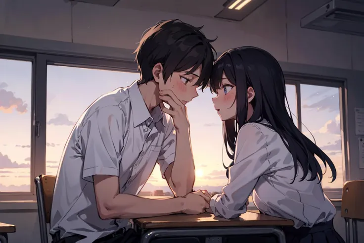 love confession from boy to girl, classmate,
after school, at dusk,
emotional background,