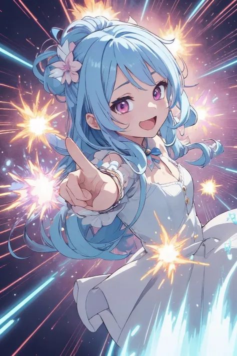 cute girl, extreme dynamic kawaii pose, in fairyland,
(excitement effects), (action effects and lines), (impact effects), (dynamic hair),
masterpiece, best quality, crisp image, vivid colorful image, finely detailed hair, finely detailed face, finely detailed eyes, finely detailed clothes, detailed background,