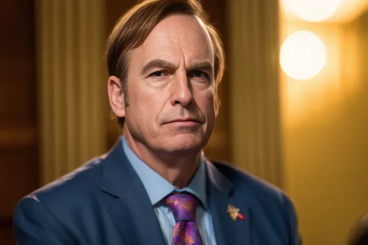 (8k, RAW photo, best quality, masterpiece:1.2), (realistic, photo-realistic:1.37), man, Saul, suit , confident, in court, looking at viewer,