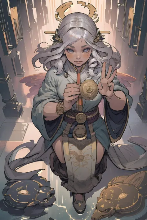 (masterpiece, best_quality, ultra-detailed, immaculate:1.3), epic, illustration, 1girl, (extraordinary Carnivalcore:1.3) angel, full body, [:intricate costume design,:0.2], official art, chinese,  deep multicolor lighting from above, in  New York City, bombshell hair, silver hair, curly hair, long hair, scorpion pose<lyco:EnvyBeautyMix41:1>