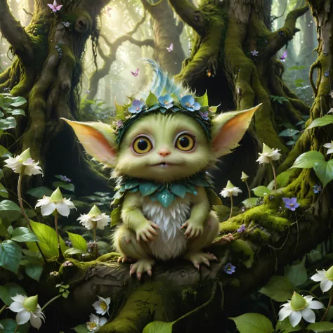(high quality1.4), (exquisite masterpiece1.5),
A cute colorful fluffy kawaii fluffy ddler goblin, huge kind eyes, professional wildlife photography, in a fantasy swamp forest,(exceptionally detailed1.6),
4K UHD, 8K UHD, High-definition, amazing capturing In style of Brian Froud, trending on Saatchi Art, captures the (whimsical charm1.3) of an (enchanted forest1.3). (Luminous fairies1.4) dance among (ancient trees1.3), and (shimmering petals1.4) grace the (enchanting glade1.3)